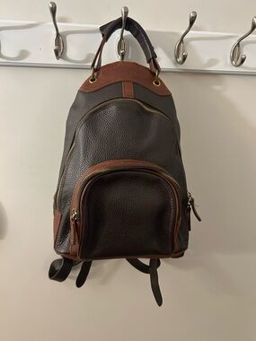 Women's Dark Brown Leather Backpack with Tan Trim